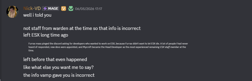 Discord screenshot — concerned party disputes Vampurica's information