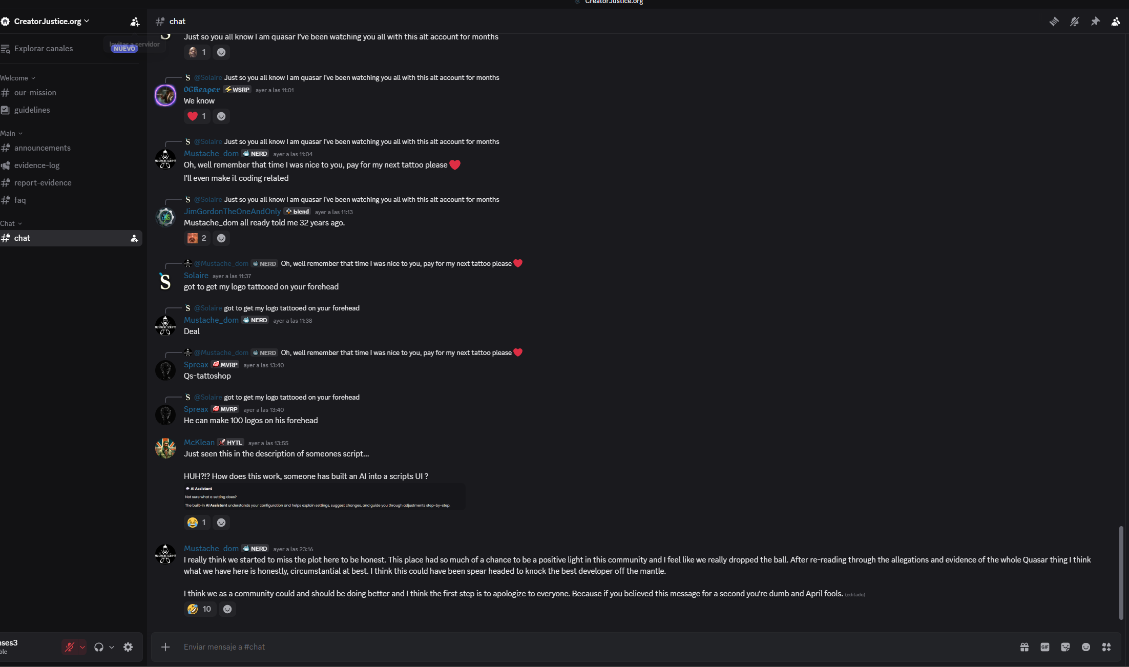 Admitting they created everything to harm Quasar