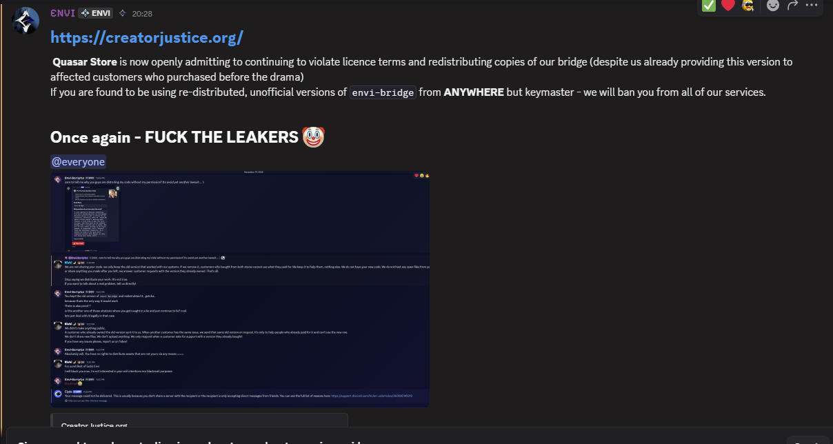 Envi harassing Quasar for making scripts compatible
