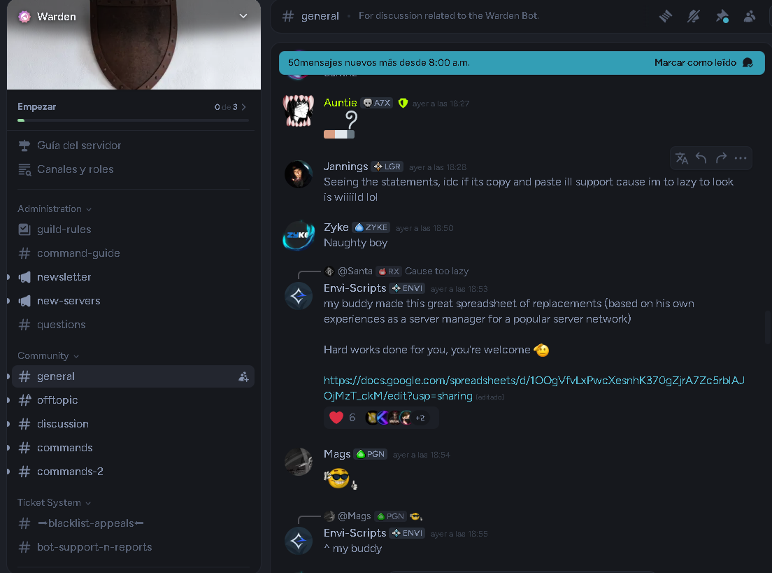 Warden sharing replacement lists for Quasar scripts